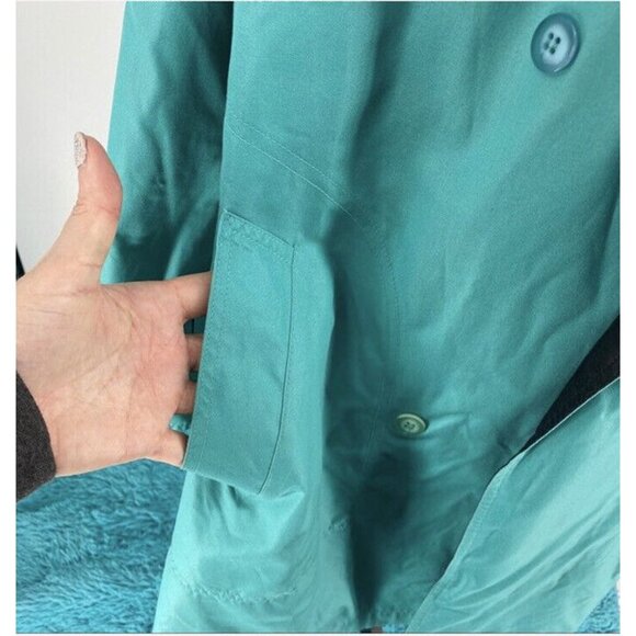 EUC London Fog Teal & Black Double Breasted Trench Coat Women’s Size 8 Rain Jack - Picture 4 of 9